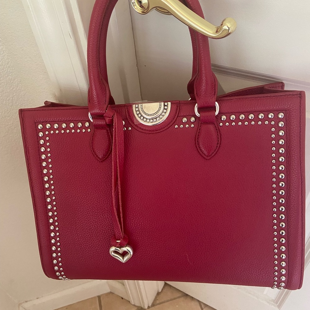 Brighton Red Satchel with Heart Charm and Studded Details